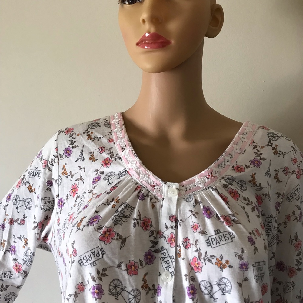 Aria Paris Autumn Pajama 💫 wight flowers color🥇